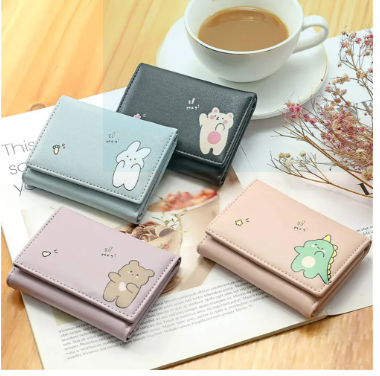 Women Short Cute Small Wallets Student Triple Fold Card Holder Girl ID Bag Card Holder Coin Purse Ladies Wallets Cartoon Bags